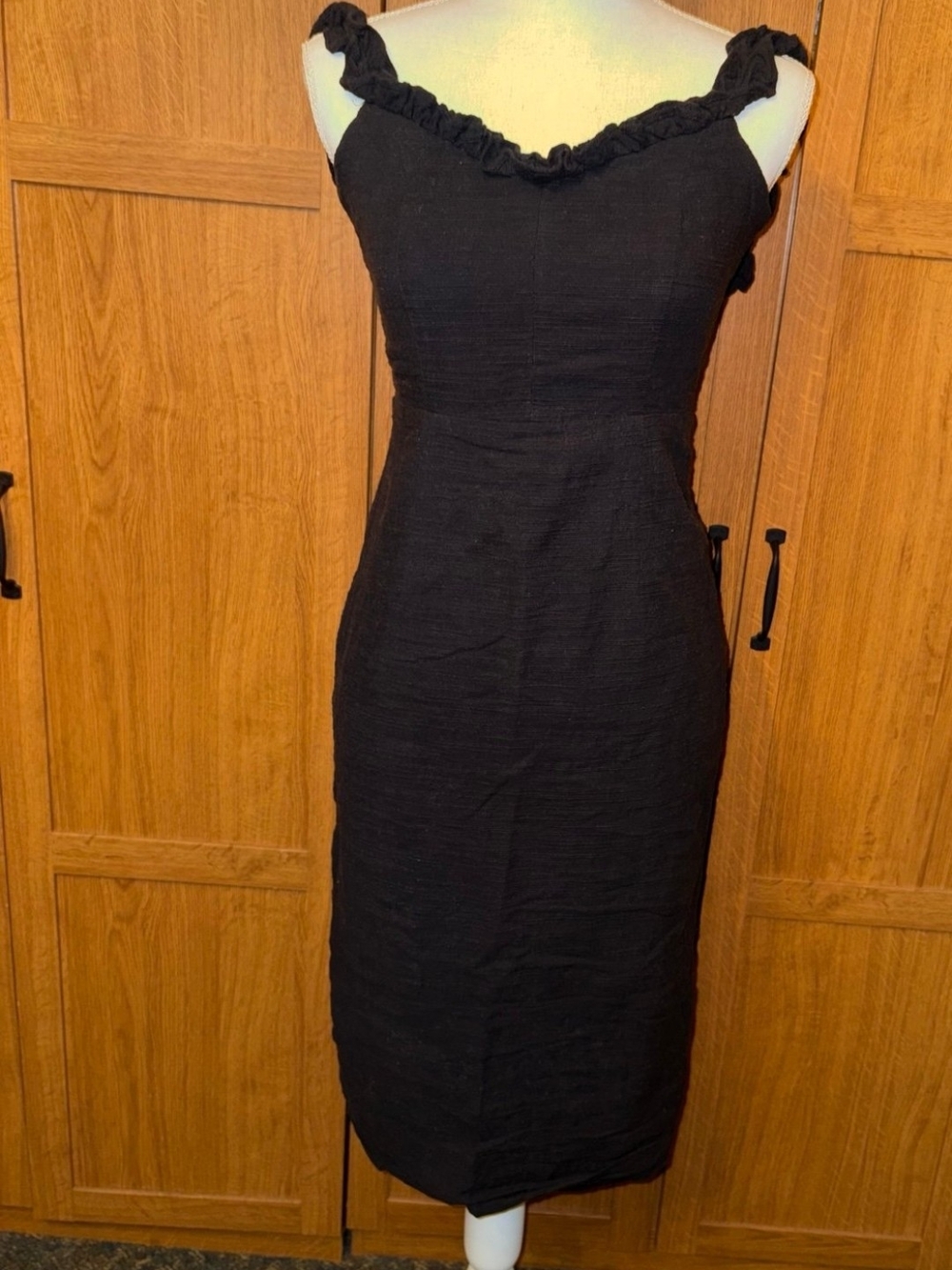 Petal & Pup Black Ruffle-Shoulder Midi Dress